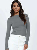 Backless Round Neck Long Sleeve Blouse - Trendsi - Flyclothing LLC