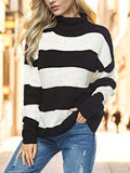 Striped Turtleneck Long Sleeve Sweater - Trendsi - Flyclothing LLC
