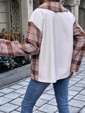 Plaid Collared Neck Drop Shoulder Jacket - Trendsi - Flyclothing LLC
