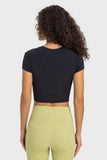 Round Neck Short Sleeve Cropped Sports T-Shirt - Trendsi - Flyclothing LLC