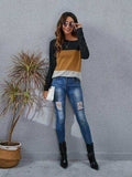 Color Block Round Neck Long Sleeve T-Shirt - Trendsi - Flyclothing LLC