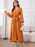 Tie Waist Puff Sleeve Maxi Dress - Trendsi - Flyclothing LLC