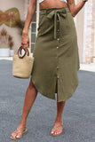 Tie Belt Frill Trim Buttoned Skirt - Trendsi - Flyclothing LLC