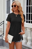 Eyelet Slit Round Neck Short Sleeve T-Shirt - Trendsi - Flyclothing LLC