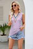 Contrast V-Neck Eyelet Tank - Trendsi - Flyclothing LLC