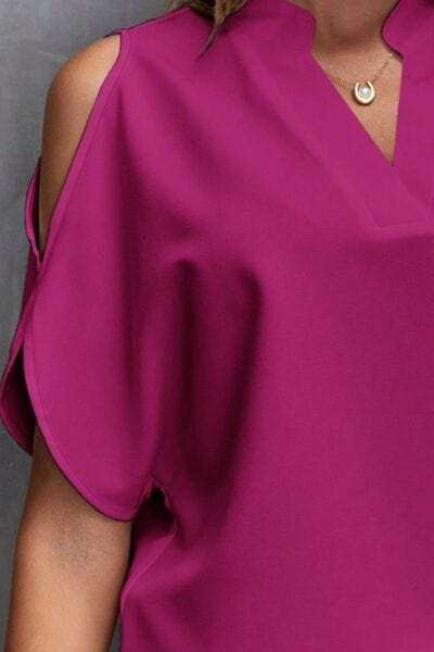 Notched Cold Shoulder Blouse - Trendsi - Flyclothing LLC