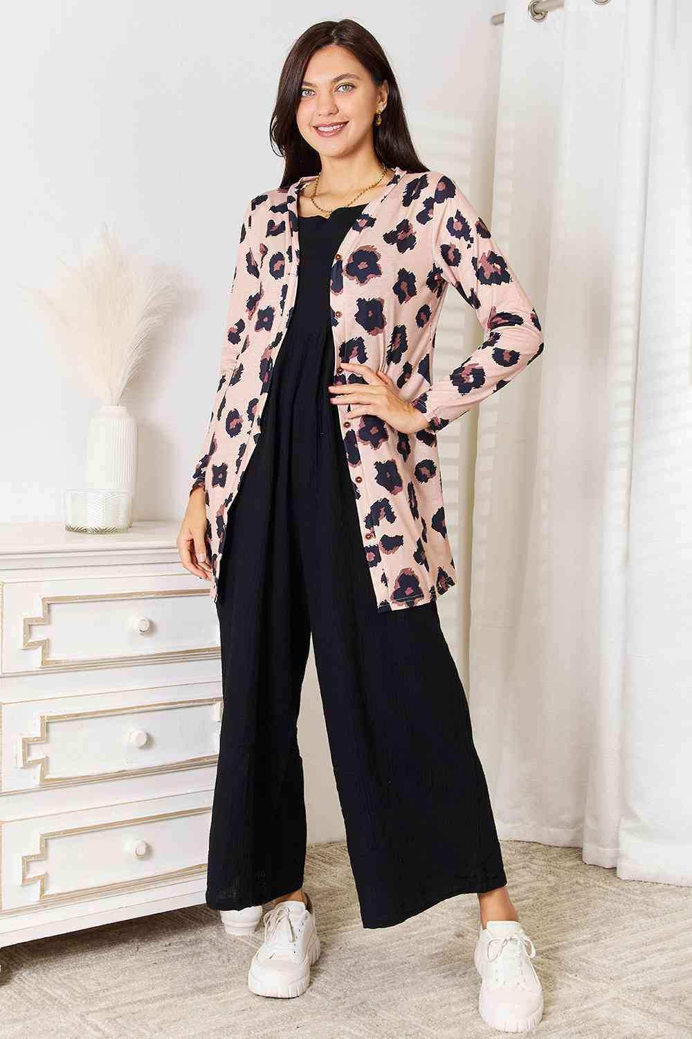 Double Take Printed Button Front Longline Cardigan - Trendsi - Flyclothing LLC