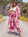 Plus Size Open Front Cardigan and Pants Set - Trendsi - Flyclothing LLC
