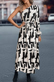 Printed One-Shoulder Tie Waist Dress - Trendsi - Flyclothing LLC