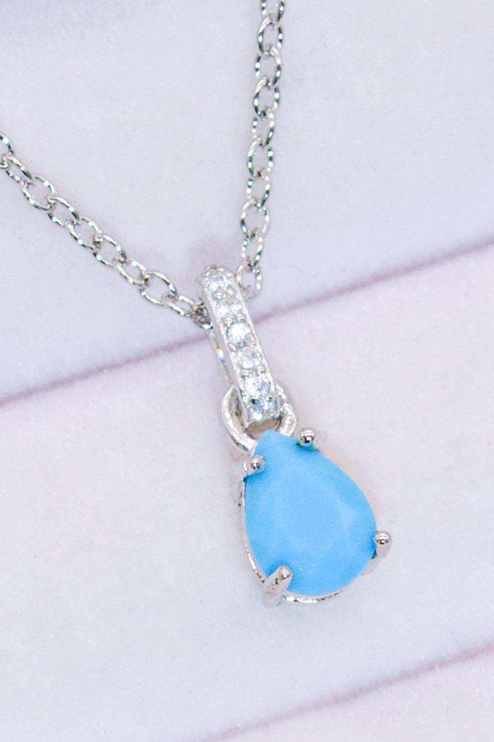 Teardrop Turquoise 4-Prong Pendant Necklace - Trendsi - Flyclothing LLC