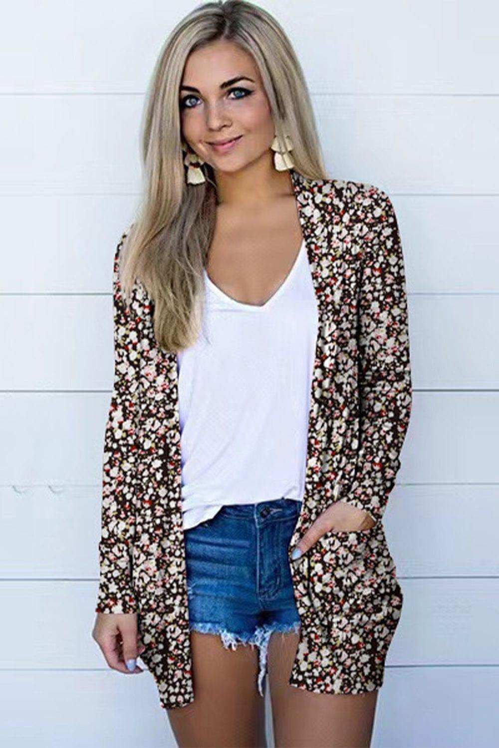 Printed Long Sleeve Cardigan - Trendsi - Flyclothing LLC