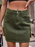Denim Mini Skirt with Pockets - Trendsi - Flyclothing LLC