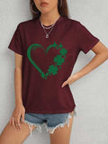 Heart Lucky Clover Round Neck Short Sleeve T-Shirt - Trendsi - Flyclothing LLC