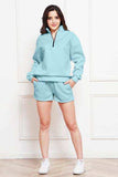 Half Zip Long Sleeve Sweatshirt and Drawstring Shorts Set - Trendsi - Flyclothing LLC