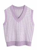 Houndstooth V-Neck Sweater Vet - Trendsi - Flyclothing LLC