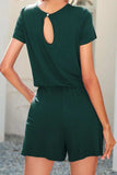Drawstring Waist Short Sleeve Romper with Pockets - Trendsi - Flyclothing LLC