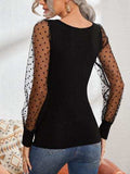 Square Neck Polka Dot Long Sleeve T-Shirt - Trendsi - Flyclothing LLC