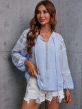 Crochet Tassel Tie Neck Long Sleeve Blouse - Trendsi - Flyclothing LLC