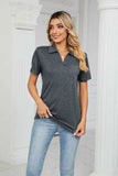 Curved Hem Johnny Collar Polo Shirt - Trendsi - Flyclothing LLC