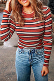 Striped Round Neck Long Sleeve Top - Trendsi - Flyclothing LLC