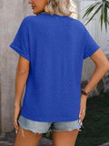 Eyelet Notched Short Sleeve T-Shirt - Trendsi - Flyclothing LLC