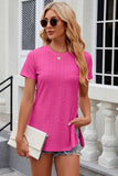 Eyelet Slit Round Neck Short Sleeve T-Shirt - Trendsi - Flyclothing LLC