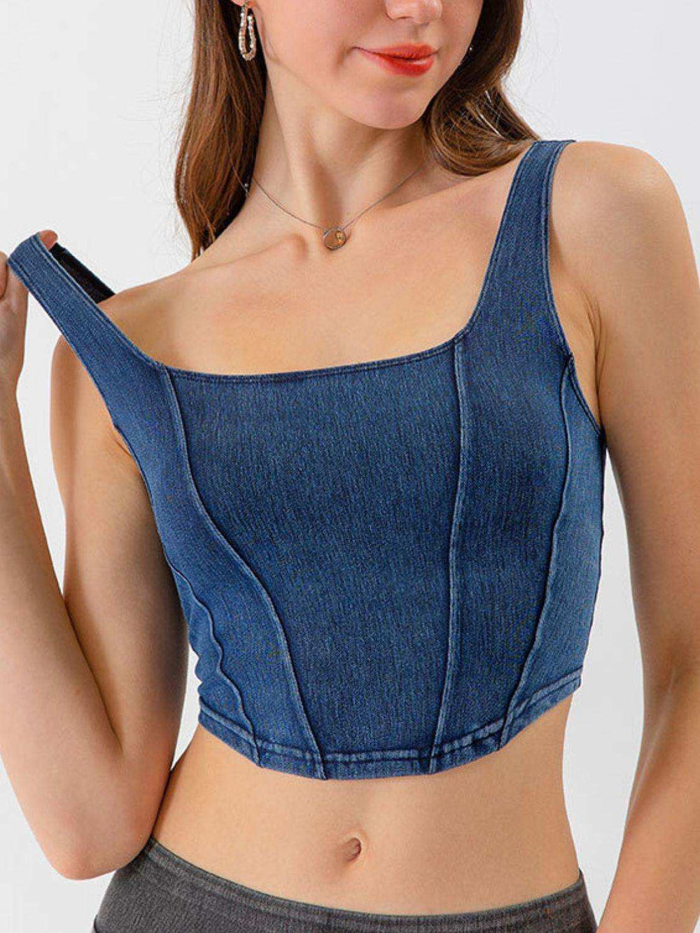 Seam Detail Cropped Denim Tank - Trendsi - Flyclothing LLC