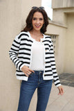 Striped Round Neck Button-Down Dropped Shoulder Cardigan - Trendsi - Flyclothing LLC