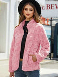 Fuzzy Checkered Zip Up Jacket - Trendsi - Flyclothing LLC