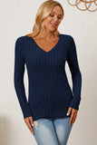 Basic Bae Full Size Ribbed V-Neck Long Sleeve T-Shirt - Trendsi - Flyclothing LLC