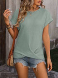 Cable-Knit Round Neck Short Sleeve T-Shirt - Trendsi - Flyclothing LLC