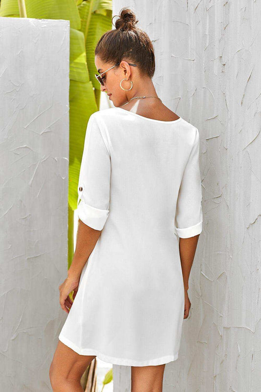 Buttoned V-Neck Dress - Trendsi - Flyclothing LLC