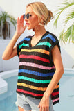 Striped V-Neck Slit Cover Up - Trendsi - Flyclothing LLC