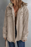 Snap Front Hooded Corduroy Shacket - Trendsi - Flyclothing LLC