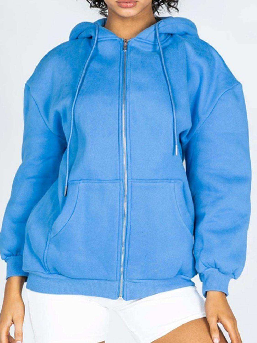 Zip-Up Drawstring Hoodie - Trendsi - Flyclothing LLC