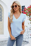 Ruffled V-Neck Cap Sleeve Blouse - Trendsi - Flyclothing LLC