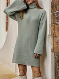 Turtleneck Dropped Shoulder Sweater Dress - Trendsi - Flyclothing LLC