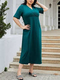 Plus Size Slit Surplice Short Sleeve Midi Dress - Trendsi - Flyclothing LLC
