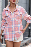 Plaid Pocketed Collared Neck Button Up Jacket - Trendsi - Flyclothing LLC