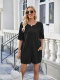 Backless Pocketed Round Neck Half Sleeve Romper - Trendsi - Flyclothing LLC