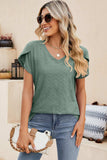 Eyelet V-Neck Petal Sleeve T-Shirt - Trendsi - Flyclothing LLC