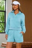 Half Button Sweatshirt and Shorts Active Set - Trendsi - Flyclothing LLC