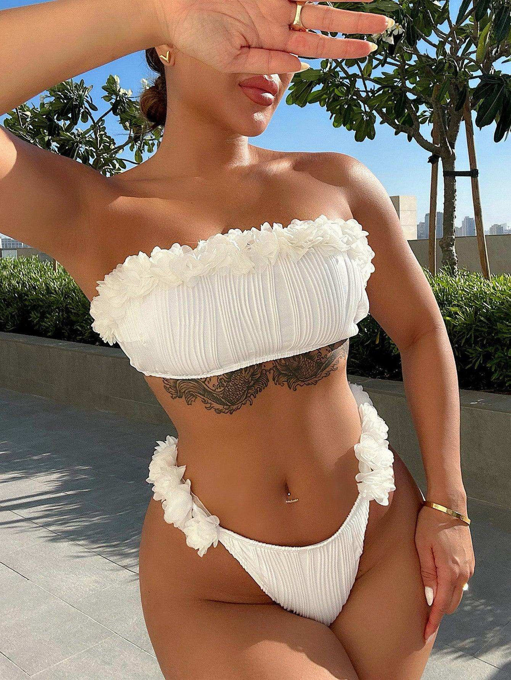Applique Tie Back Two-Piece Bikini Set - Trendsi - Flyclothing LLC