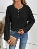 Half Button Long Sleeve Top - Trendsi - Flyclothing LLC