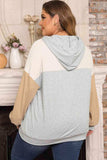 Plus Size Color Block Drawstring Long Sleeve Hoodie - Trendsi - Flyclothing LLC