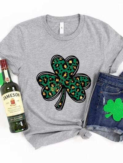 Lucky Clover Round Neck Short Sleeve T-Shirt - Trendsi - Flyclothing LLC