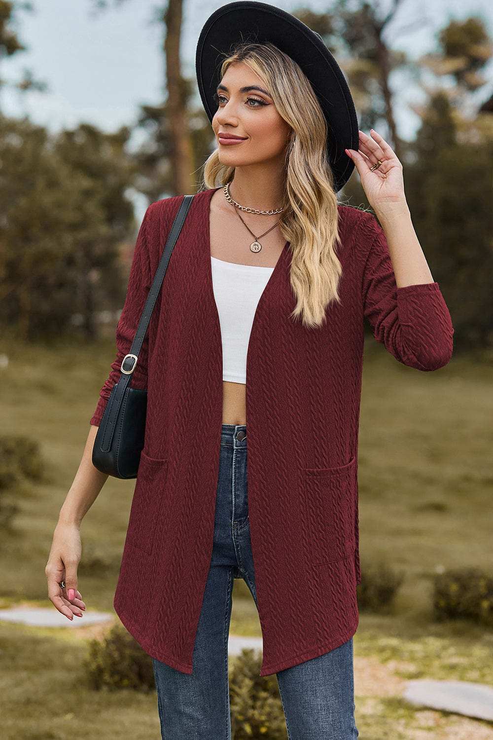 Open Front Long Sleeve Cardigan - Trendsi - Flyclothing LLC