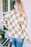 Checkered Snap Down Long Sleeve Jacket - Trendsi - Flyclothing LLC