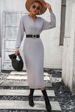 Notched Neck Dropped Shoulder Button-Down Midi Dress - Trendsi - Flyclothing LLC