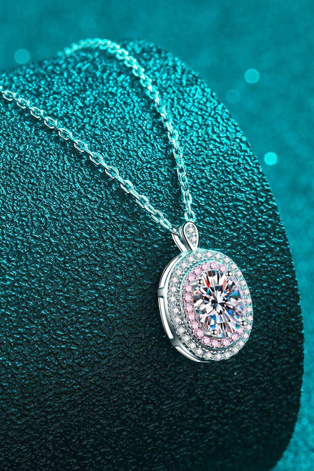 925 Sterling Silver Rhodium-Plated 1 Carat Moissanite Pendant Necklace - Trendsi - Flyclothing LLC